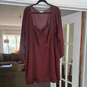 BP Long Sleeve Floral Dress - Red and Black